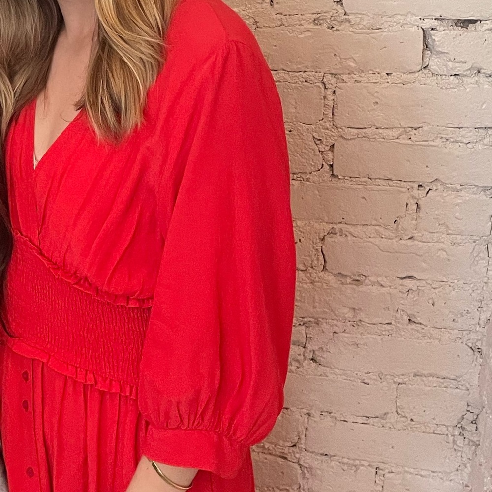 Poppy Red Smocked Waist Dress
